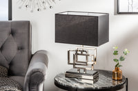 Moderne Tischleuchte ATLANTIS 56cm silber Stoffschirm schwarz Marmor Lampe