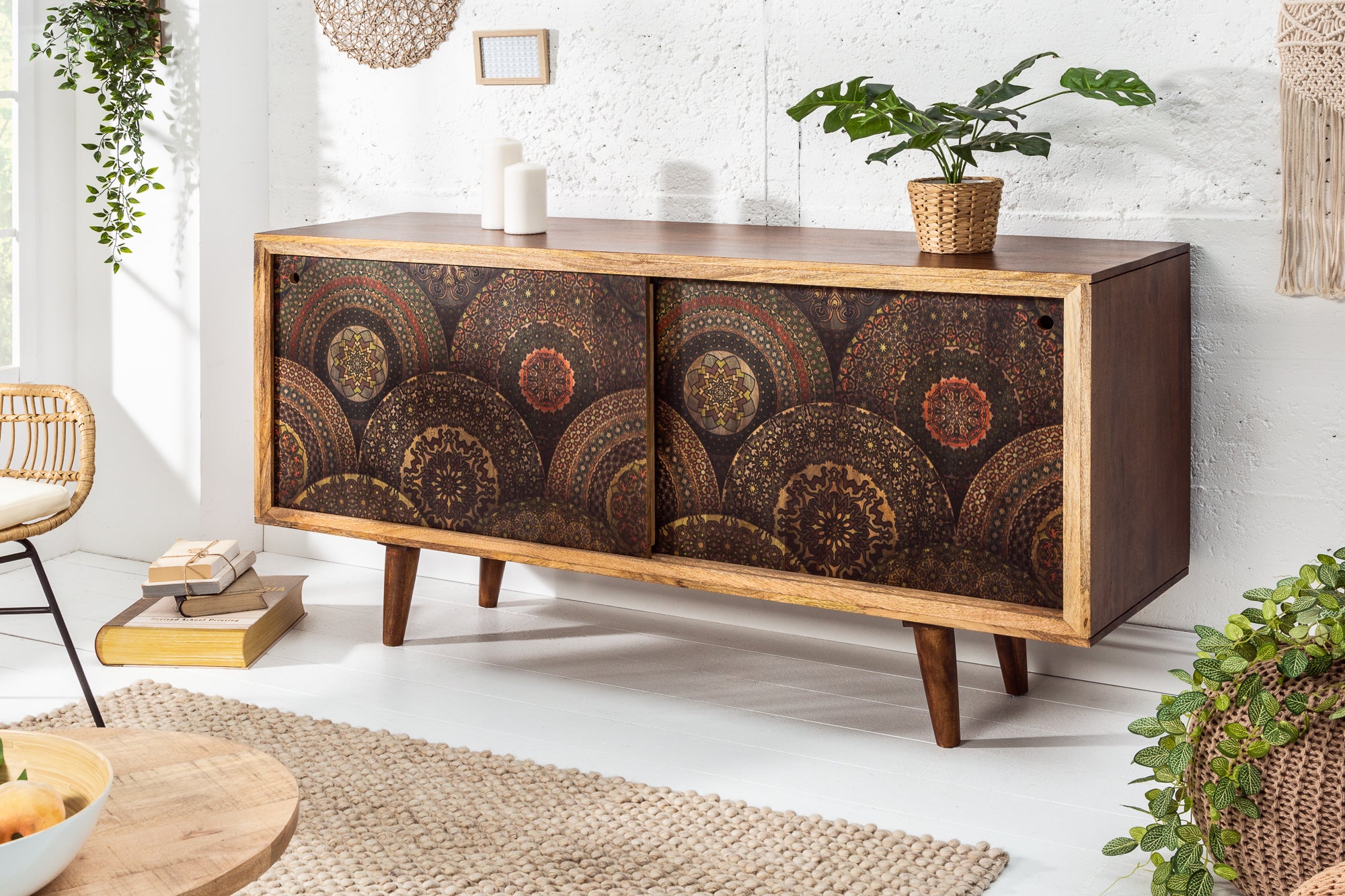 Massivholz Sideboard Illusion 160cm buy Mango Naturholz Retro 3D Desi