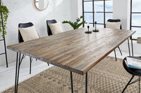 SCORPION solid wood dining table brown acacia black metal legs hairpin legs retro