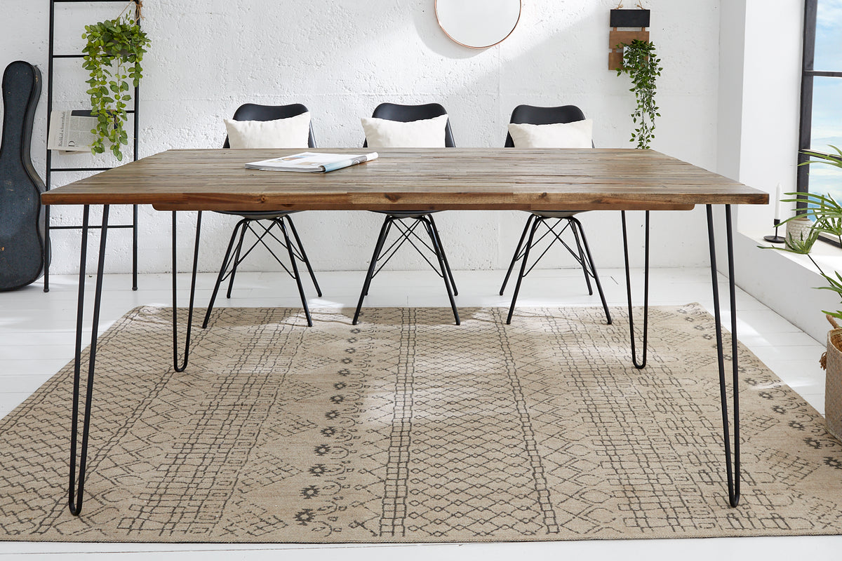 SCORPION solid wood dining table brown acacia black metal legs hairpin legs retro