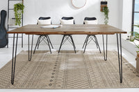 SCORPION solid wood dining table brown acacia black metal legs hairpin legs retro