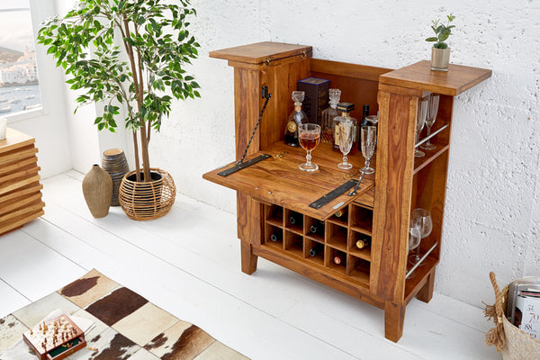 MAKASSAR solid bar cabinet 85cm Sheesham stone finish home bar