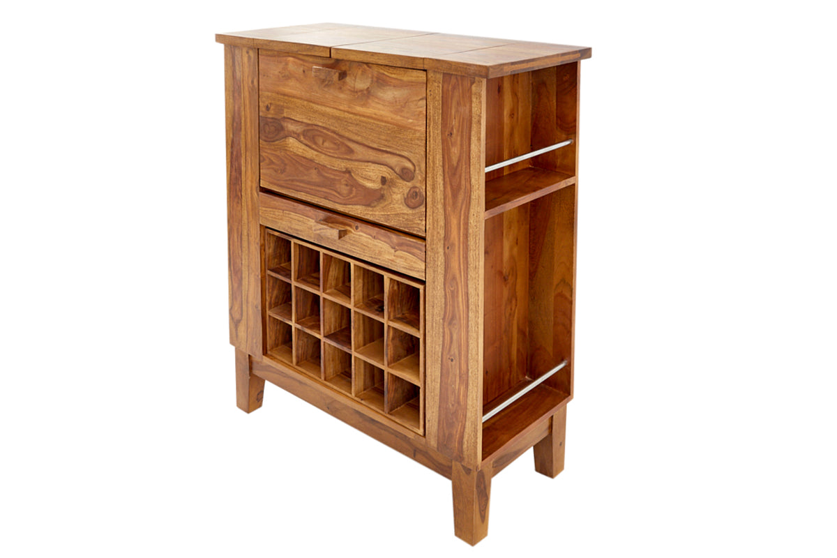 MAKASSAR solid bar cabinet 85cm Sheesham stone finish home bar