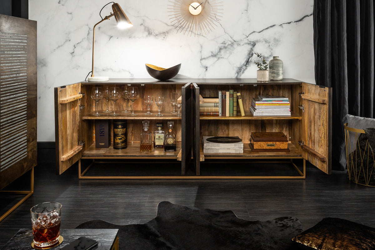 ONYX solid sideboard 177cm mango wood with agate stone trim