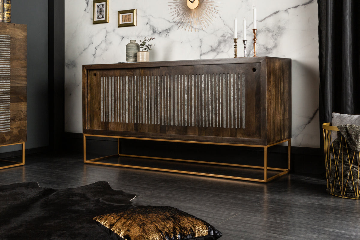 ONYX solid sideboard 160cm mango wood with agate stone trim