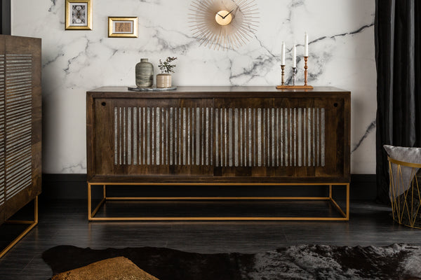 ONYX solid sideboard 160cm mango wood with agate stone trim