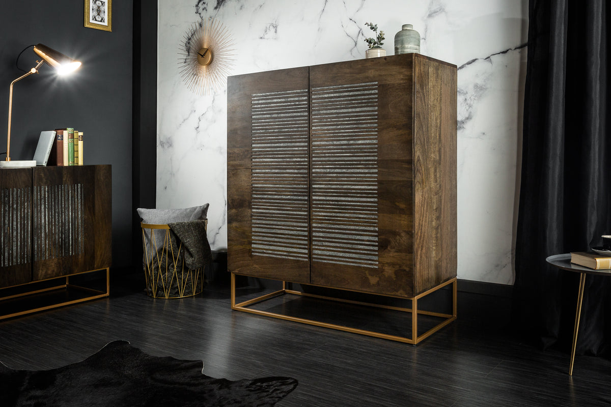 ONYX solid highboard 120cm mango wood with agate stone trim