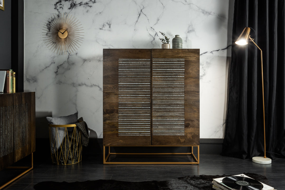 ONYX solid highboard 120cm mango wood with agate stone trim