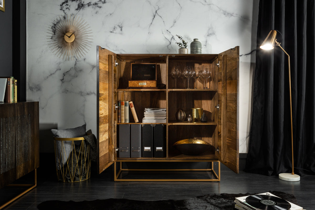 ONYX solid highboard 120cm mango wood with agate stone trim