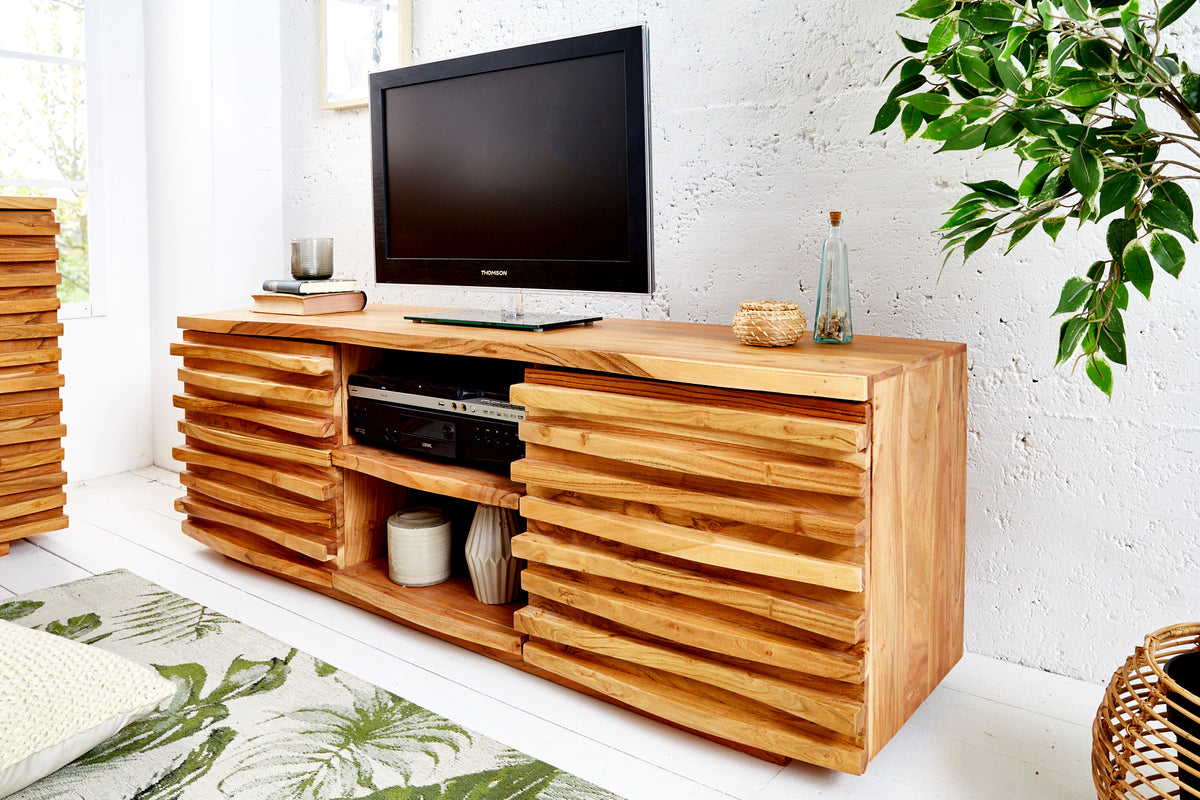 RELIEF Solid TV lowboard 150cm acacia wood with elaborate front