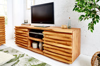 RELIEF Solid TV lowboard 150cm acacia wood with elaborate front