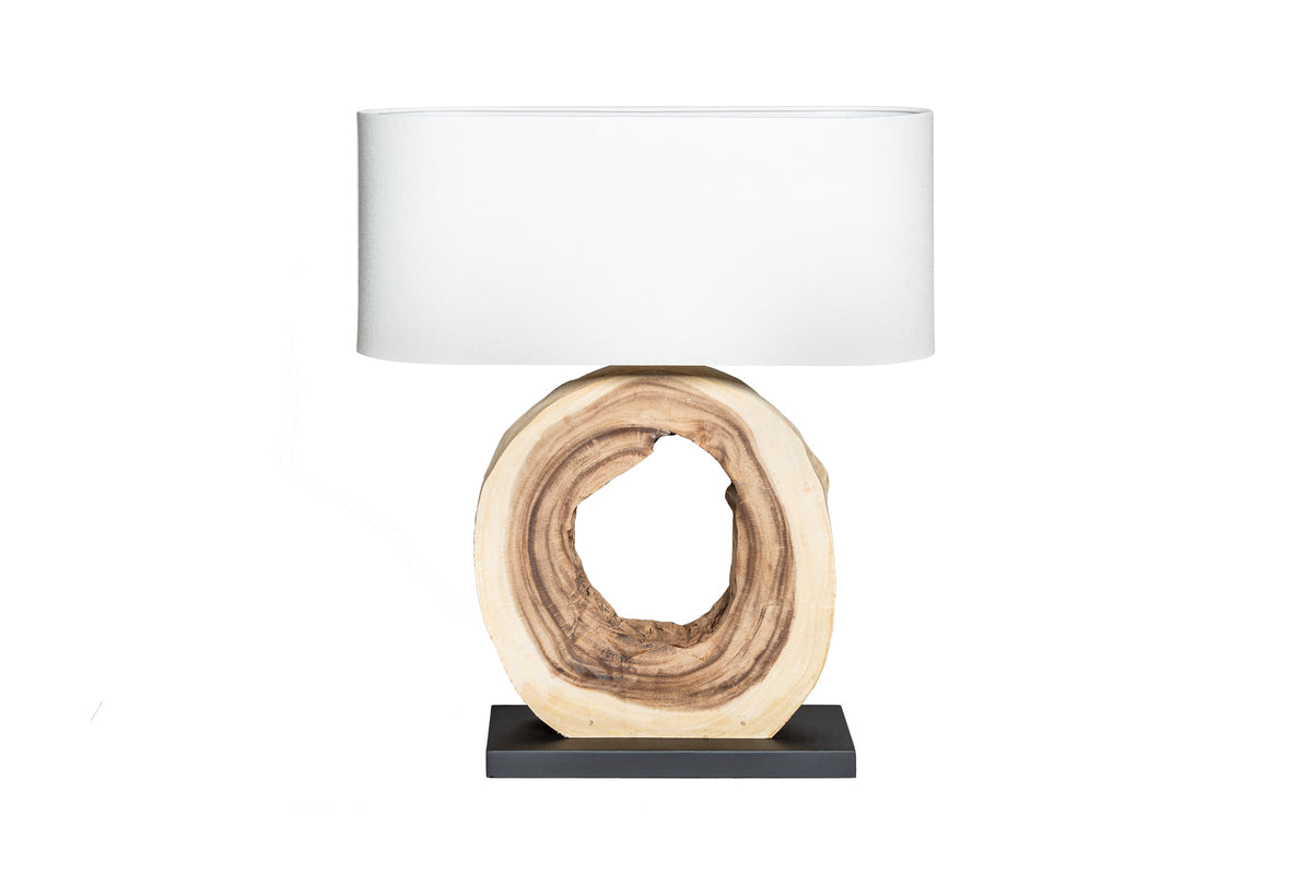 Einzigartige Tischlampe ORGANIC ARTWORK 65cm natur creme weiß Regenbaum mit Leinenschirm