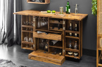 MOSAICO Handcrafted bar cabinet 130cm Sheesham wood stone finish 3D effect