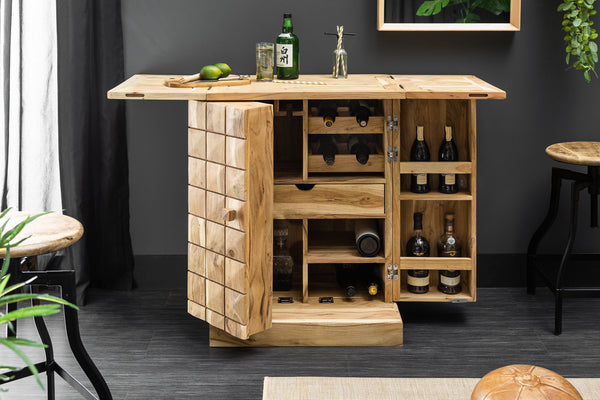 MOSAICO Handgearbeiteter Barschrank 130cm Akazie Massivholz 3D Effekt
