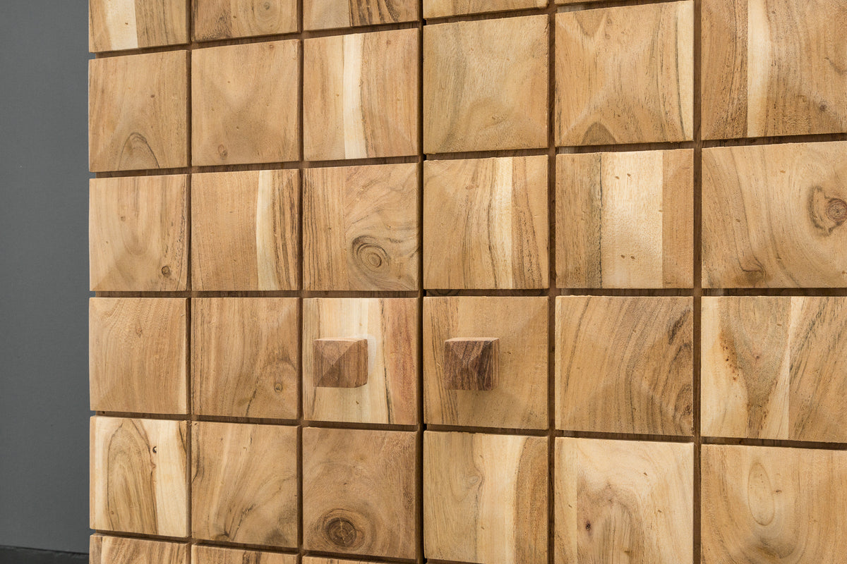 MOSAICO Handcrafted bar cabinet 130cm solid acacia wood 3D effect