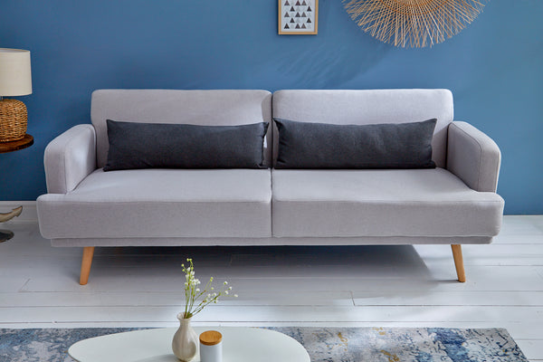 Modernes Schlafsofa STUDIO 200cm grau Flachgewebe 3-Sitzer mit Schlaffunktion Holzfüße