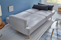 Modernes Schlafsofa STUDIO 200cm grau Flachgewebe 3-Sitzer mit Schlaffunktion Holzfüße