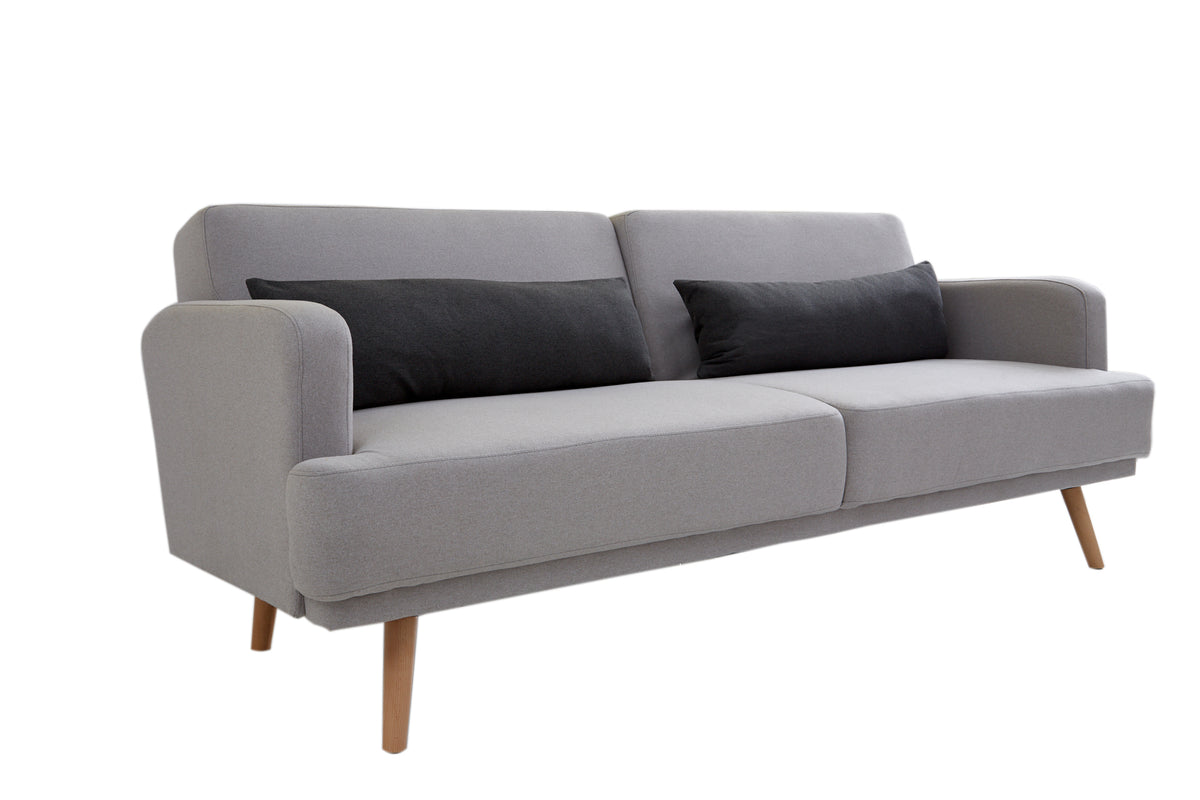 Modernes Schlafsofa STUDIO 200cm grau Flachgewebe 3-Sitzer mit Schlaffunktion Holzfüße