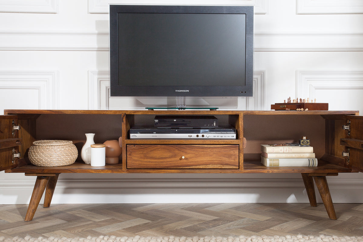 MYSTIC LIVING Massives TV-Board 140cm Sheesham natur 3D Oberfläche Massivholz