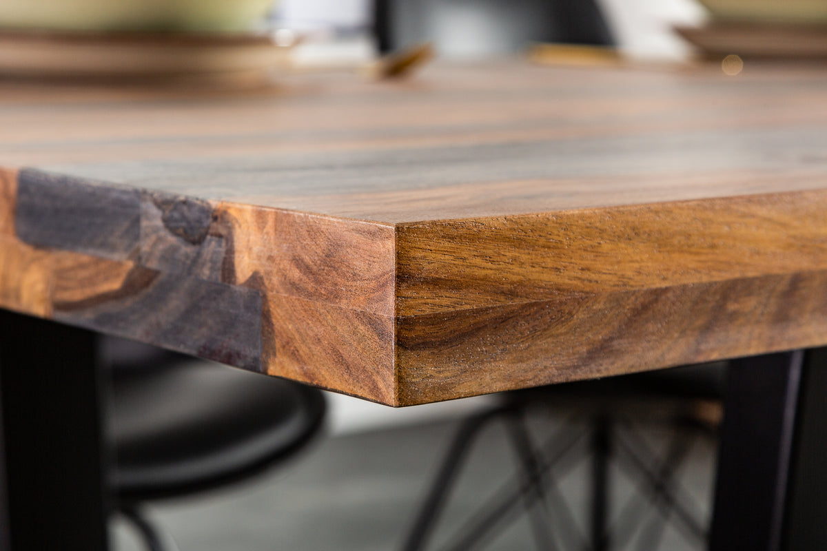 FIRE & EARTH Massiver Esstisch 200cm Sheesham Holz grau smoke finish einzigartige Maserung