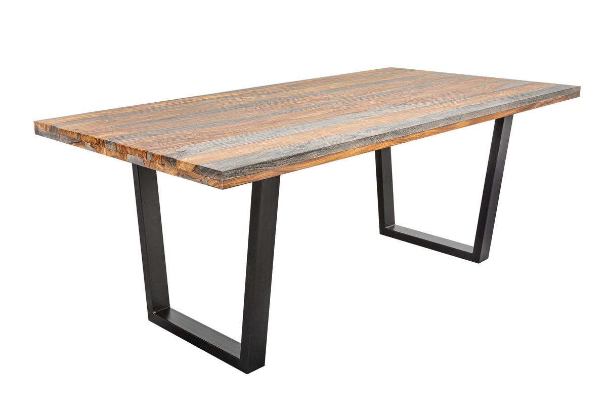 FIRE & EARTH Massiver Esstisch 200cm Sheesham Holz grau smoke finish einzigartige Maserung