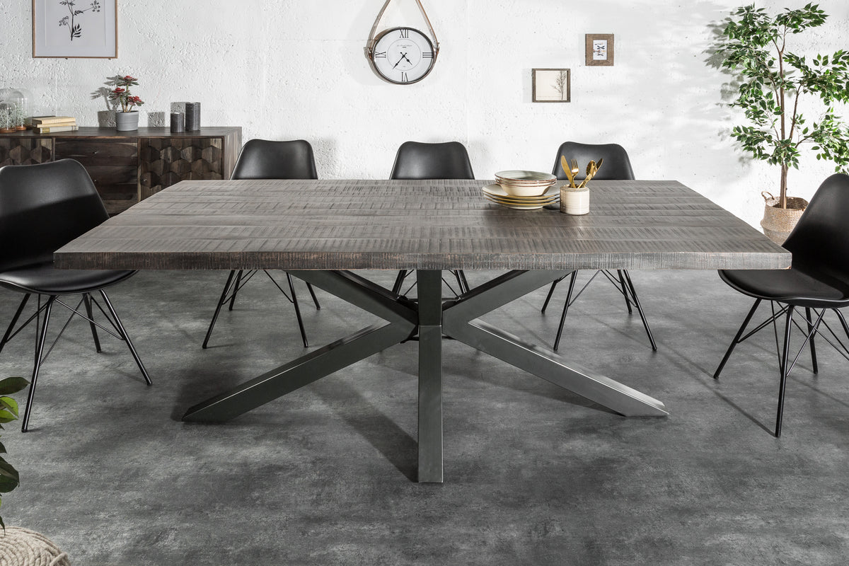 GALAXIE Solid industrial dining table 200cm gray mango wood star-shaped frame