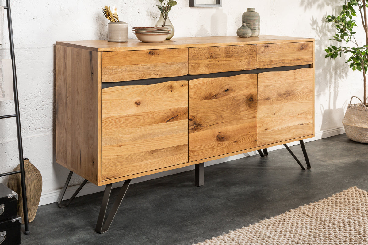 LIVING EDGE Massives Sideboard 160cm Wildeiche geölt Baumkanten Board