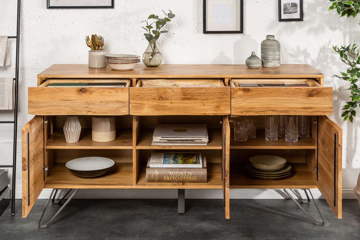 LIVING EDGE Massives Sideboard 160cm Wildeiche geölt Baumkanten Board