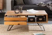 LIVING EDGE Massivholz Couchtisch 110cm Wildeiche geölt Baumkante mit Stauraum