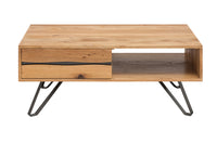 LIVING EDGE Massivholz Couchtisch 110cm Wildeiche geölt Baumkante mit Stauraum