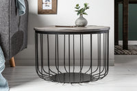 Runder Couchtisch FACTORY LOFT 60cm Mangoholz schwarzes Metallgestell handmade massiv