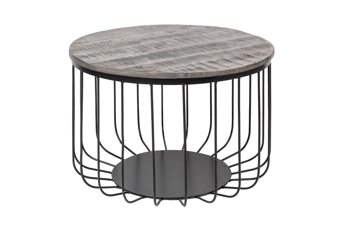Runder Couchtisch FACTORY LOFT 60cm Mangoholz schwarzes Metallgestell handmade massiv