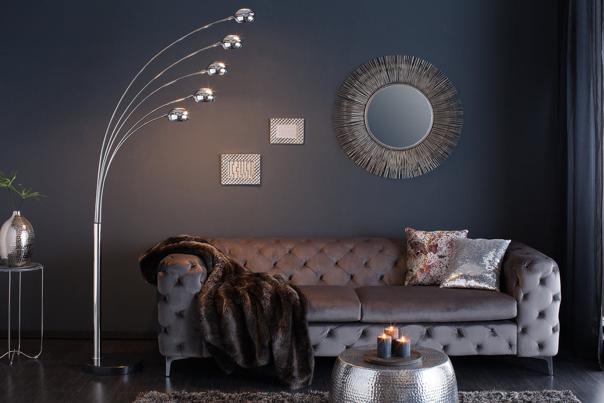 FIVE LIGHTS Design Bogenlampe 205cm chrom Stehlampe mit schwarzem Marmorfuß