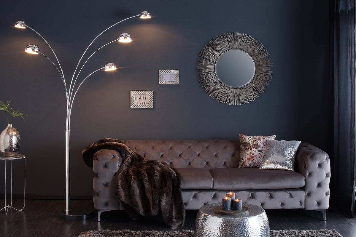 FIVE LIGHTS Design Bogenlampe 205cm chrom Stehlampe mit schwarzem Marmorfuß