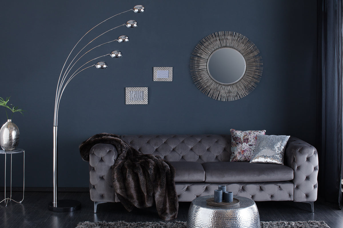 FIVE LIGHTS Design Bogenlampe 205cm chrom Stehlampe mit schwarzem Marmorfuß