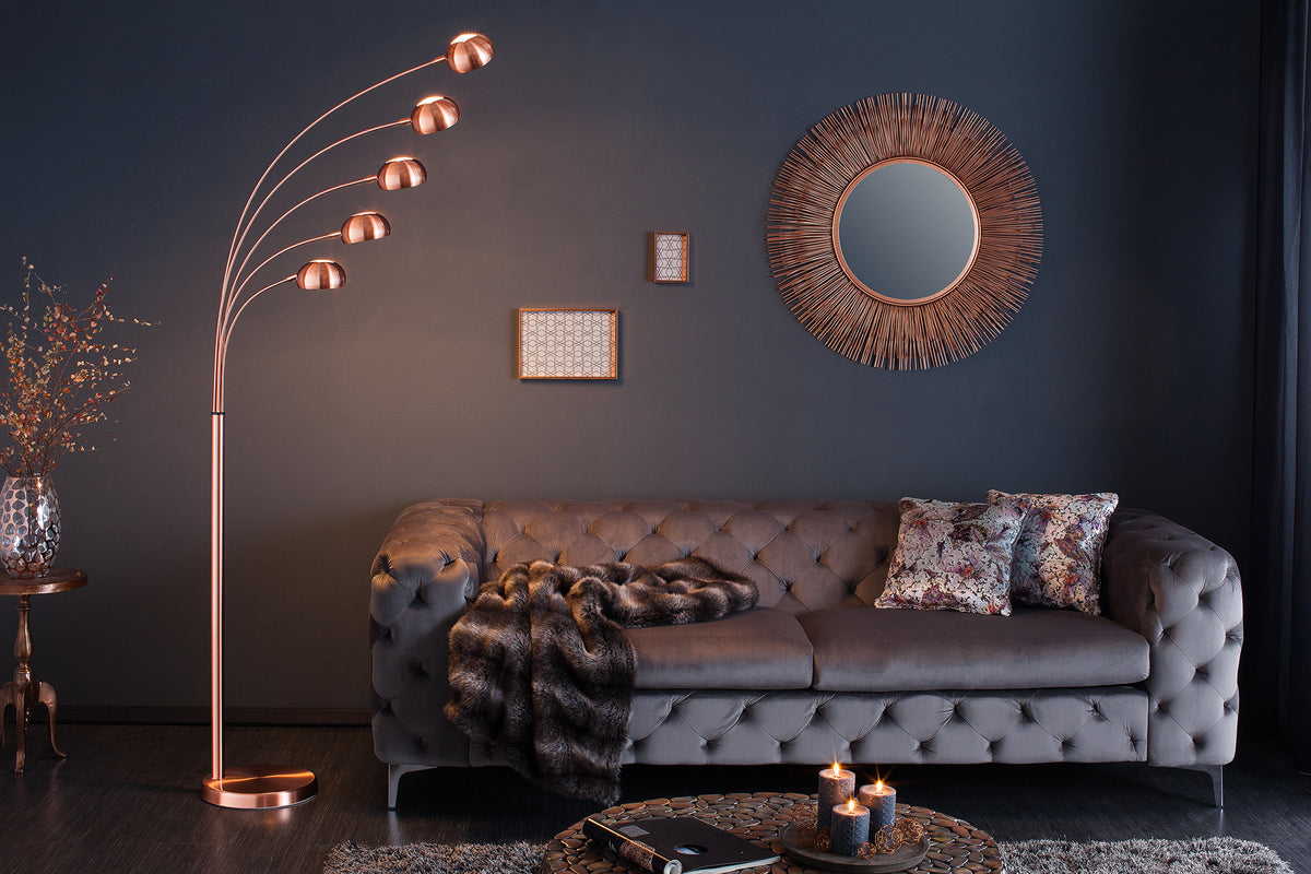 FIVE LIGHTS Design Bogenlampe 205cm chrom Stehlampe mit schwarzem Marmorfuß