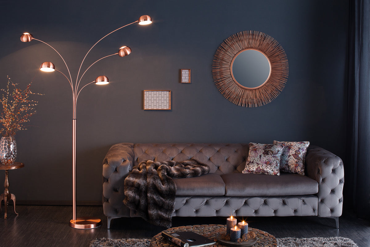 FIVE LIGHTS Design Bogenlampe 205cm chrom Stehlampe mit schwarzem Marmorfuß