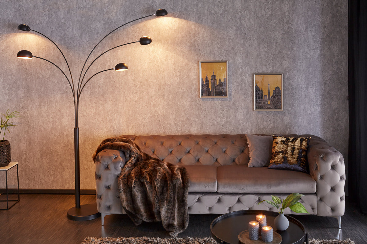 FIVE LIGHTS Design Bogenlampe 205cm chrom Stehlampe mit schwarzem Marmorfuß