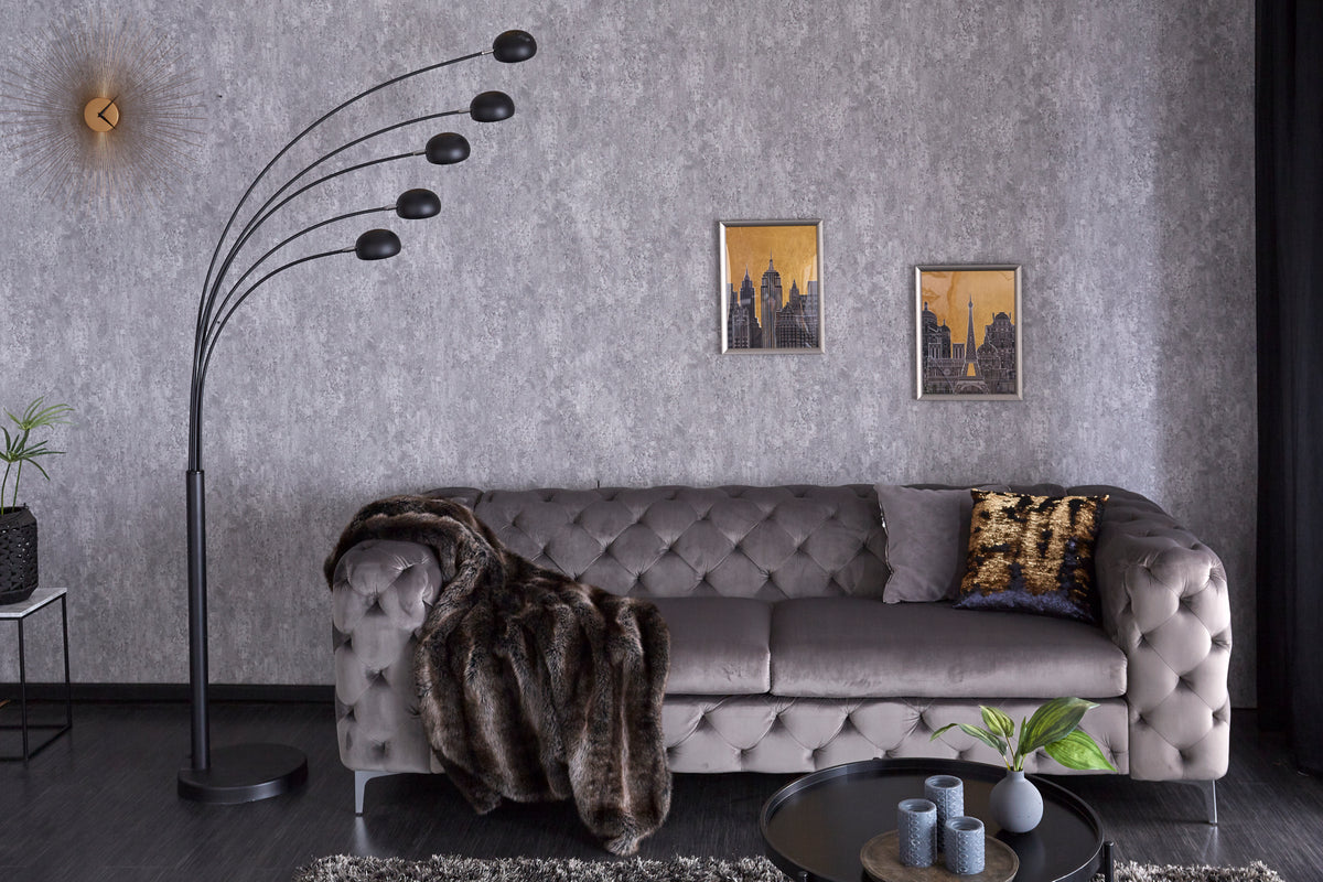 FIVE LIGHTS Design Bogenlampe 205cm chrom Stehlampe mit schwarzem Marmorfuß