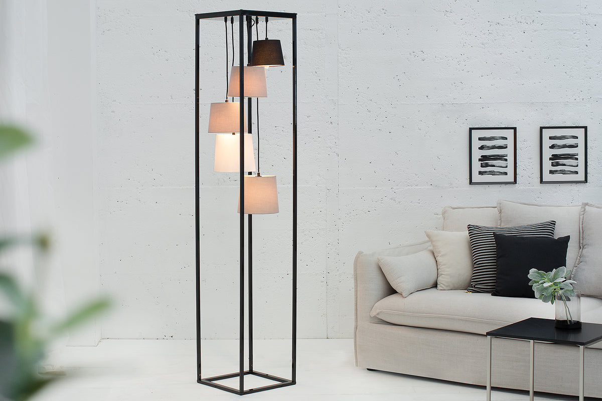 LEVELS Design Stehlampe 180cm schwarz grau 5 Leinenschirme