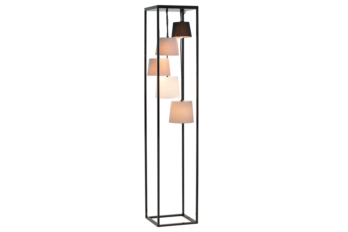 LEVELS Design Stehlampe 180cm schwarz grau 5 Leinenschirme