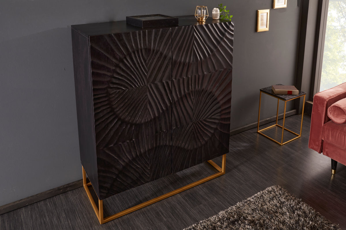 SCORPION Solid highboard 120cm black mango wood elaborate 3D carvings