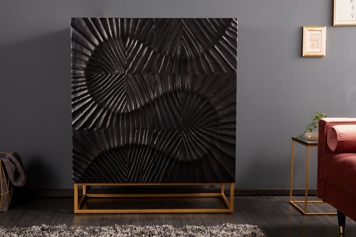 SCORPION Solid highboard 120cm black mango wood elaborate 3D carvings