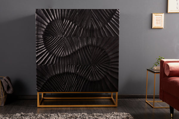 SCORPION Solid highboard 120cm black mango wood elaborate 3D carvings