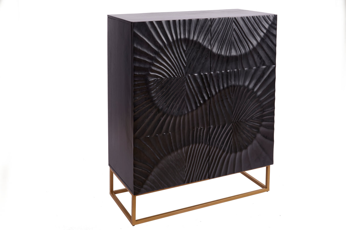 SCORPION Solid highboard 120cm black mango wood elaborate 3D carvings