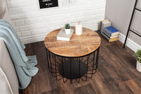 Runder Couchtisch FACTORY LOFT 60cm Mangoholz schwarzes Metallgestell handmade massiv