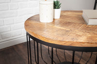 Runder Couchtisch FACTORY LOFT 60cm Mangoholz schwarzes Metallgestell handmade massiv