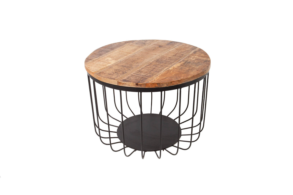 Runder Couchtisch FACTORY LOFT 60cm Mangoholz schwarzes Metallgestell handmade massiv