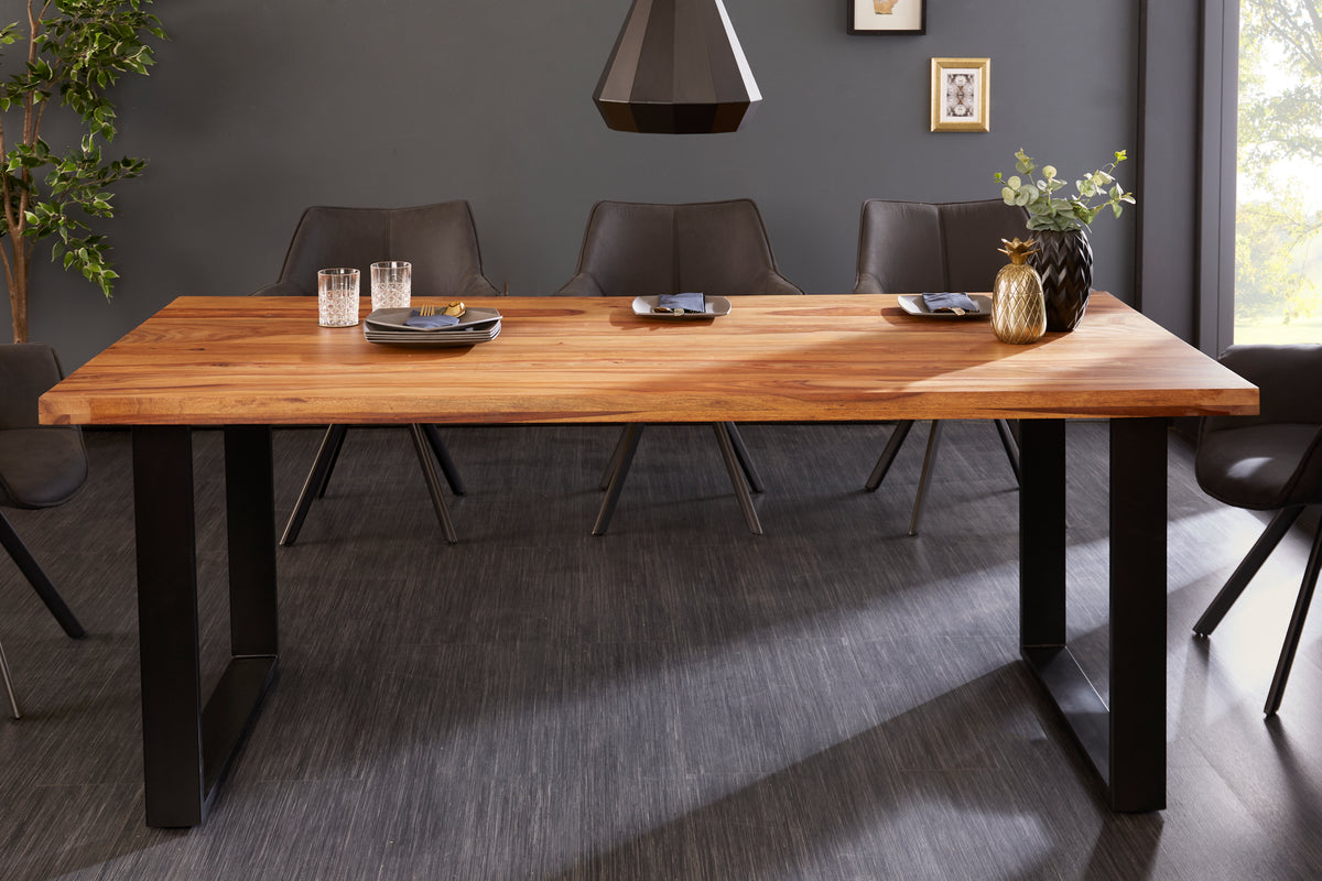 IRON CRAFT Massivholz Esstisch 180cm natur schwarz Sheesham stone finish Industrial Design