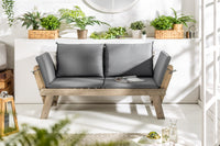 Massivholz Sitzbank MODULAR 155-190cm Akazie inkl. Kissen Gartenbank klappbar